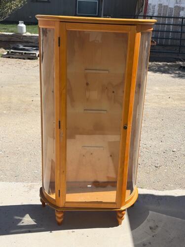 Curio Display Cabinet, Wood Frame, Curved Glass Sides, Hinged Door, Interior Lighting, 58"T x 32"W x12"D