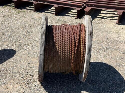 1" Steel Wire Cable on Large Wooden Spool, Industrial Grade