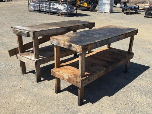 (2) Heavy-Duty Wooden Workbench with Lower Shelf and Diagonal Braces 68"x24"