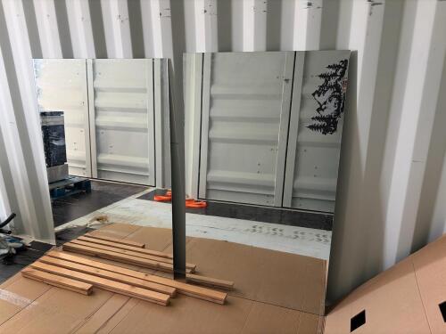 Set of 2 Unframed Wall Mirrors with Mountain Etching & Wooden Mounting Slats