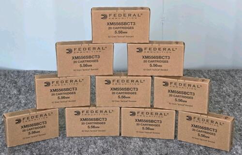 Rare 5.56mm - 200rds (Formally Known as the FBI Load) Federal XM556SBCT3 62 Grain Tactical Bonded Ammunition, Stripper Clips Included