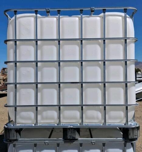 250 Gallon HDPE IBC Tote, Metal Cage, 2&rdquo; Valve, 6&rdquo; Top Lid, Stackable Water Storage Tank - 2