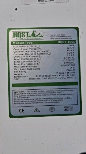HQST-100D 100W Monocrystalline Solar Panels, 47x21in, 22.5V, Stack of 5, With Mounts - 4