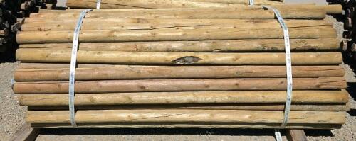 100 Pressure-Treated 7 ft x 3 in Round Wooden Fence Posts, Steel-Strapped Bundle