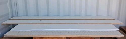 (3)White Laminated Shelving Boards (2) 92"x11" (1) 72"x11" & (5)Pegboard Panel 71&frac34;"x46 3/4" - 3