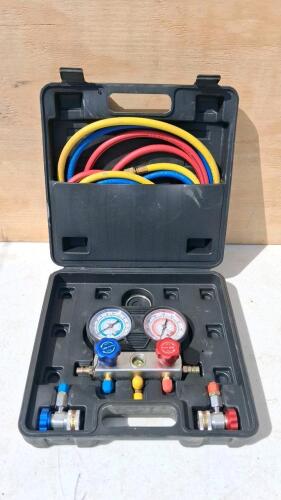 Pittsburgh A/C Manifold Gauge Set R-407c/R-404A, Compatible with R134A Refrigerant, Includes 3 Hoses and Case