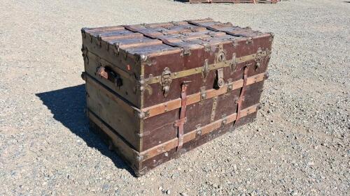 Antique Flat-Top Steamer Trunk, Wood & Metal, Leather Straps, 38"x22"x24", Circa 1880-1920