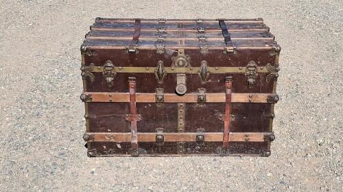 Antique Flat-Top Steamer Trunk, Wood & Metal, Leather Straps, 38"x22"x24", Circa 1880-1920 - 2