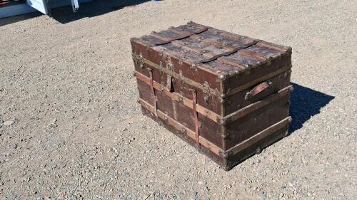 Antique Flat-Top Steamer Trunk, Wood & Metal, Leather Straps, 38"x22"x24", Circa 1880-1920 - 3