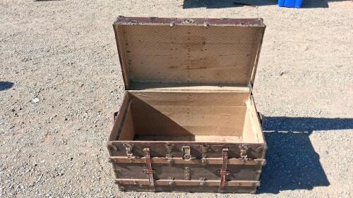 Antique Flat-Top Steamer Trunk, Wood & Metal, Leather Straps, 38"x22"x24", Circa 1880-1920 - 5
