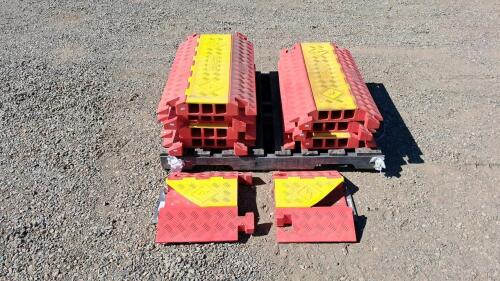 Checkers Linebacker 3-Channel Modular Cable Protector Ramps, Interlocking, Red/Yellow, Set of 7 + 2 End Caps