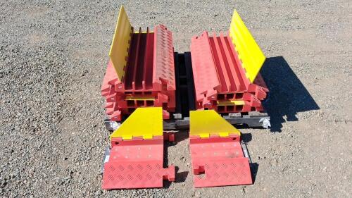 Checkers Linebacker 3-Channel Modular Cable Protector Ramps, Interlocking, Red/Yellow, Set of 7 + 2 End Caps - 2
