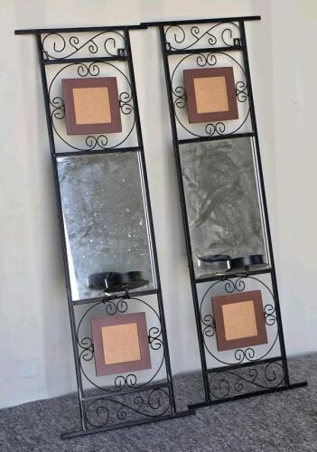 Decorative Wall Mirror Set with Wrought Iron Scrollwork, Candle Holders, Wood Frame, Picture Frame Insets - 3