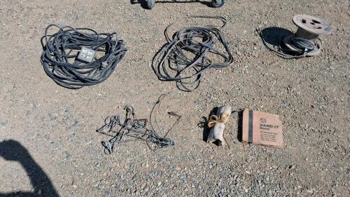 Lot of Electrical Cables & BAND-IT 201 Stainless Steel Banding, 12/2 AWG 600V, Quad Outlet Extension, Submersible Pump Cable, Bag of Log Staples, Shopping Cart - 2