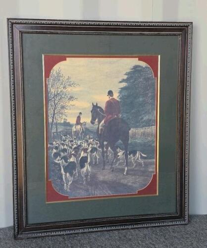 Set of 3 Framed Art Prints: Fox Hunting, Native American Winter Camp, Western Sunset Scenes - 4