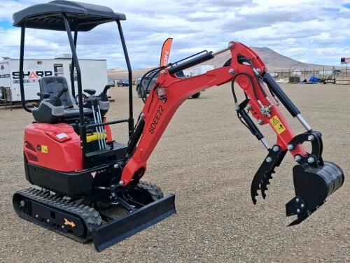 SDEE22 Mini Excavator, 2-Ton, Diesel Engine, Hydraulic Thumb, 16&rdquo; Bucket, Open ROPS, Tracks