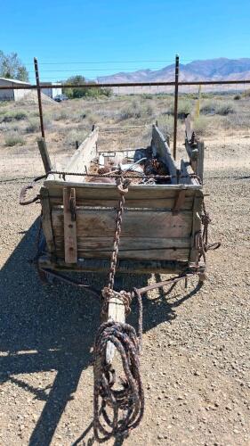 Antique Horse-Drawn Manure Spreader, Wooden Frame, Sled Runners, Restoration Project - 3