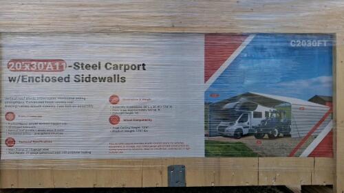 20' x 30' FT Steel Carport, 12.5 ft Height, Enclosed Sidewalls, CE Certified, 2026