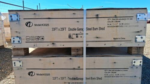33x25 ft Model K3325 Double Garage Steel Barn Shed, Steel, Cream Color