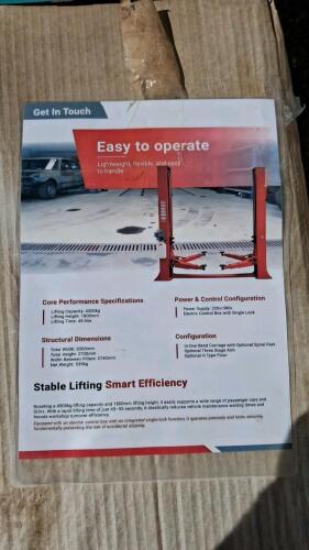 Grey Two-Post Vehicle Lift, 9,920 lbs Capacity, 70.86 in Lifting Height, 220V/380V Power Supply
