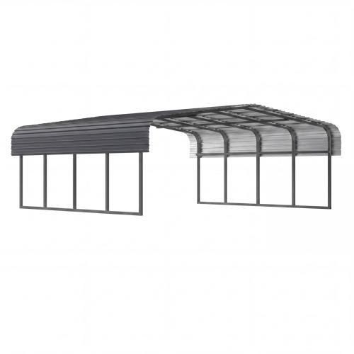 20' x 20' Steel Carport &ndash; Galvanized Frame, Dual Waterproofing, Dark Gray Color, New in Crate