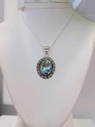 Tibetan Silver Wrapped Abalone Shell 24" .925 Necklace