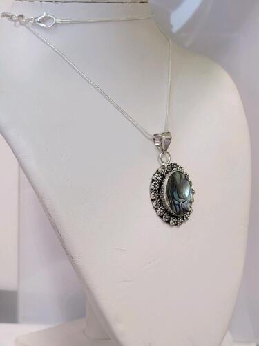 Tibetan Silver Wrapped Abalone Shell 24" .925 Necklace - 2