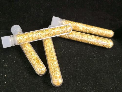 (5) 3" Long Bottles of Gold Flake/Leaf Gold - 3