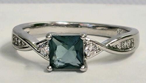 Aquamarine Square Cut Faceted Gemstone Ring, Size 10