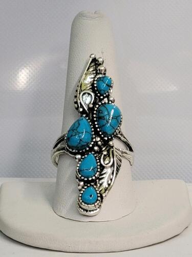 Long Turquoise 5-Stone Ring, Size 10