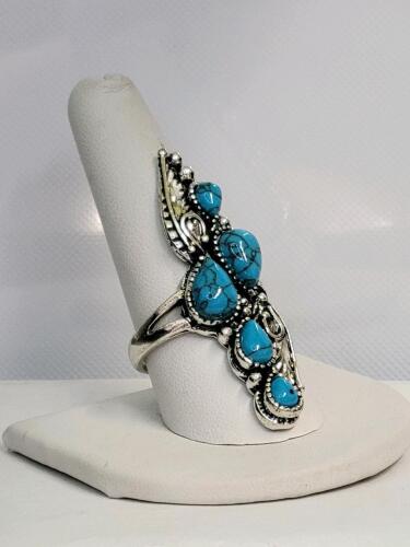 Long Turquoise 5-Stone Ring, Size 10 - 2