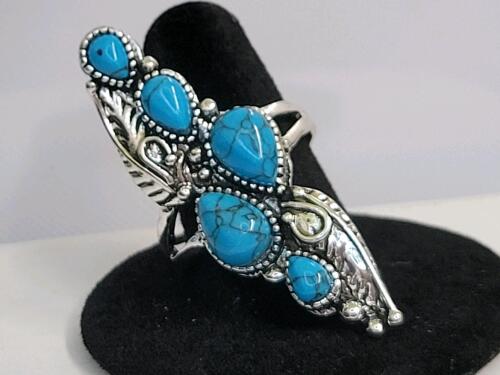 Long Turquoise 5-Stone Ring, Size 10 - 3