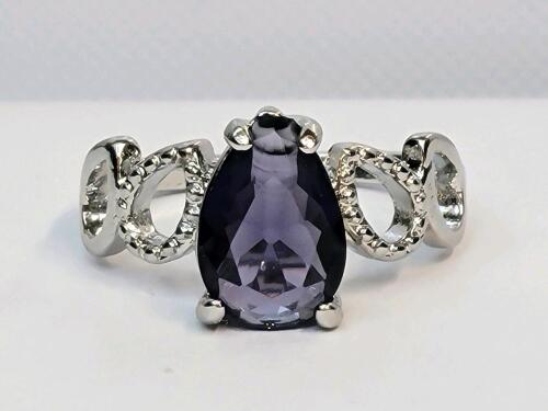 Purple Amethyst Pear Cut Faceted Ring, Size 8&frac12;