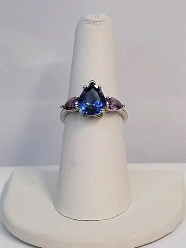 Blue Sapphire & Amethyst Teardrop Cut Ring, Size 7 - 2