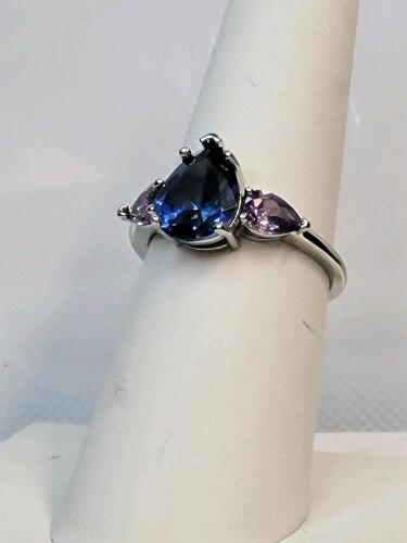 Blue Sapphire & Amethyst Teardrop Cut Ring, Size 7 - 3