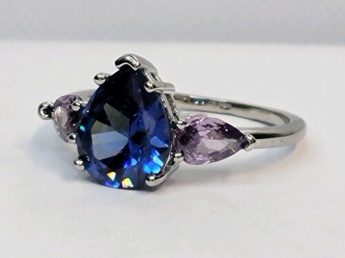 Blue Sapphire & Amethyst Teardrop Cut Ring, Size 7 - 4