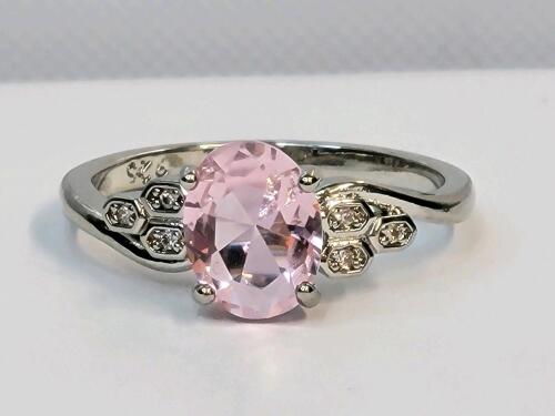 Pink Kunzite Faceted Oval Cut Ring, Size 9