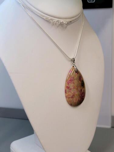 77.95ct Natural Peachblow Chrysanthemum Coral Teardrop Pendant 24" Necklace - 2