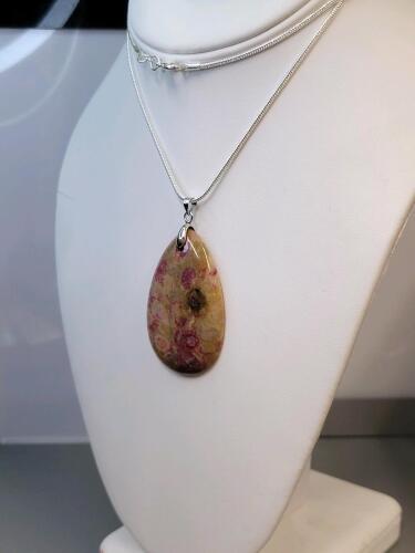 77.95ct Natural Peachblow Chrysanthemum Coral Teardrop Pendant 24" Necklace - 3