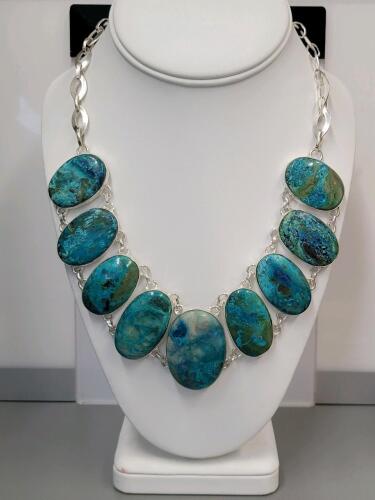 Beautiful Natural Oval Shattuckite Gemstones on Large Necklace