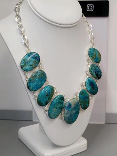 Beautiful Natural Oval Shattuckite Gemstones on Large Necklace - 2