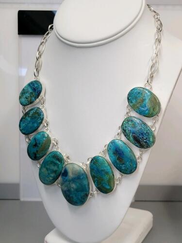 Beautiful Natural Oval Shattuckite Gemstones on Large Necklace - 3
