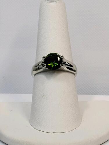 Green Peridot Faceted Round Cut Ring, Size 8 - 2