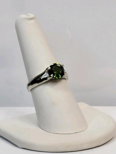 Green Peridot Faceted Round Cut Ring, Size 8 - 3