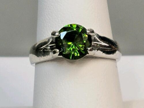 Green Peridot Faceted Round Cut Ring, Size 8 - 5
