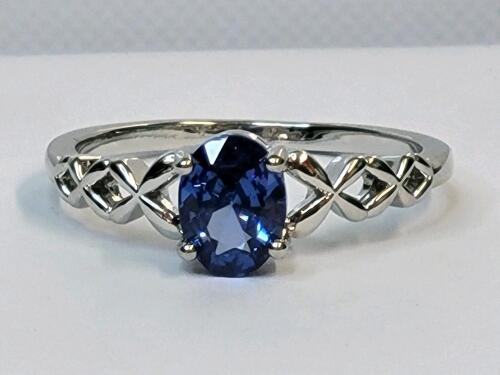 Blue Sapphire Faceted Oval Cut Ring, Size 10