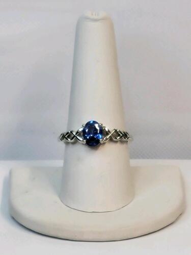 Blue Sapphire Faceted Oval Cut Ring, Size 10 - 3