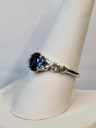 Blue Sapphire Faceted Oval Cut Ring, Size 10 - 4