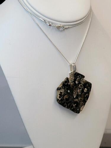 97.50ct Natural Turritella Agate Slab w/ Embedded Fossilized Snails on 24" Necklace - 2
