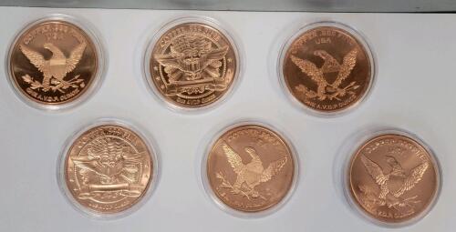 (6) Different 1oz. Copper Dinosaur Rounds - 2